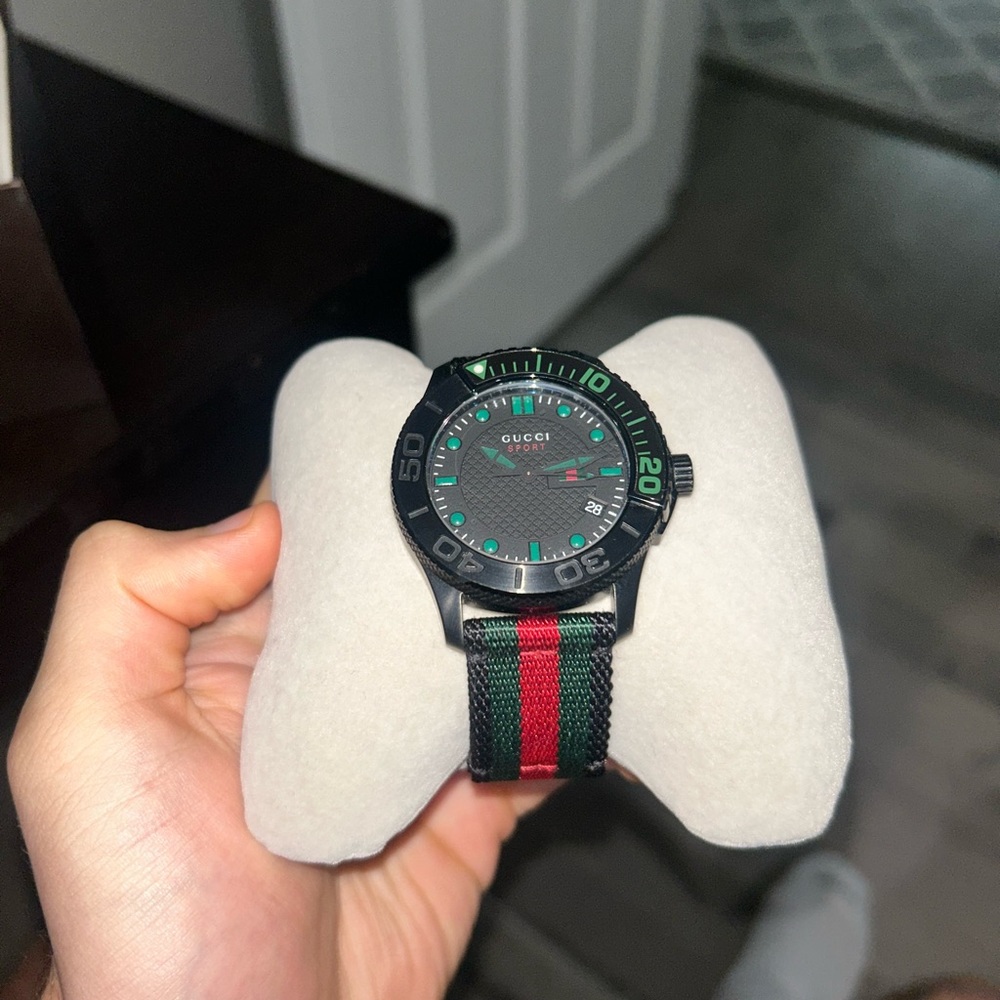 Gucci Sport Men’s G-Timeless Red Green and Black Nylon Watch